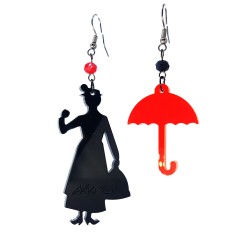 Orecchini pendenti Mary Poppins nero e rosso
