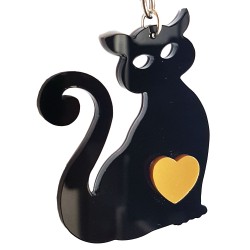 Portachiavi Gatto nero, cuore oro