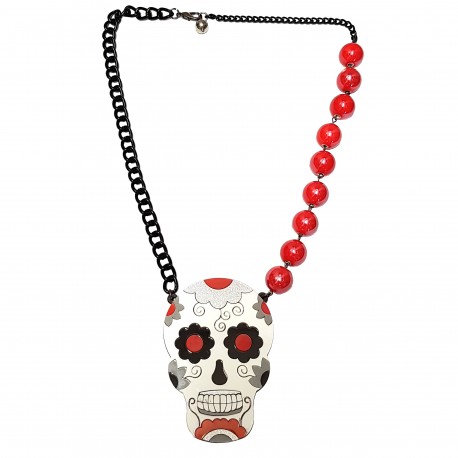 Collana Skull messicano bianco e rosso